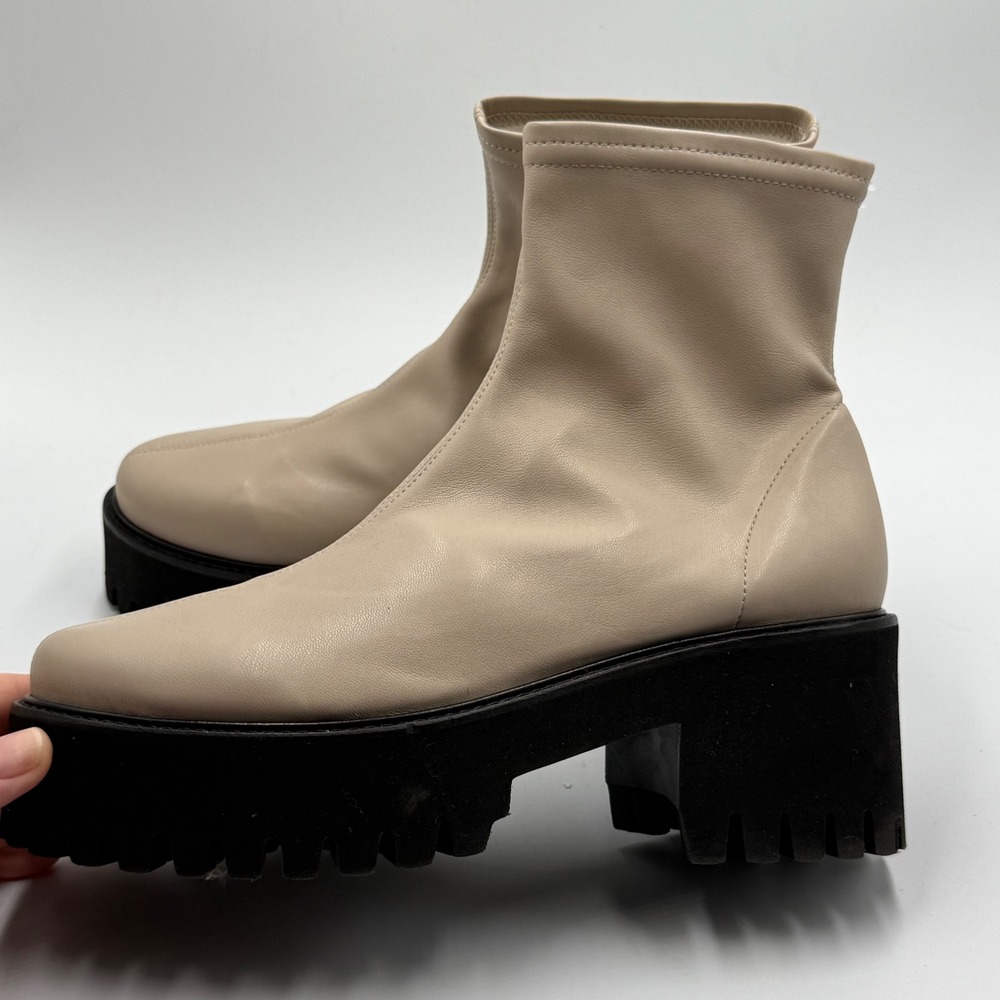 Frame Sock Boot Lug Sole Platform Taupe Leather Ankle Boots EU 39.5 Quiet Luxury
